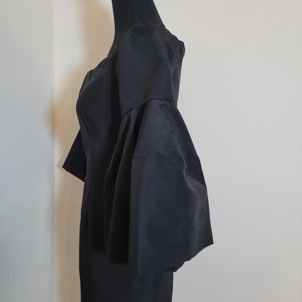 Carolina‎ Herrera Black Silk Lined Puff Balloon Bell Sleeve Knee Length USA Sz 8